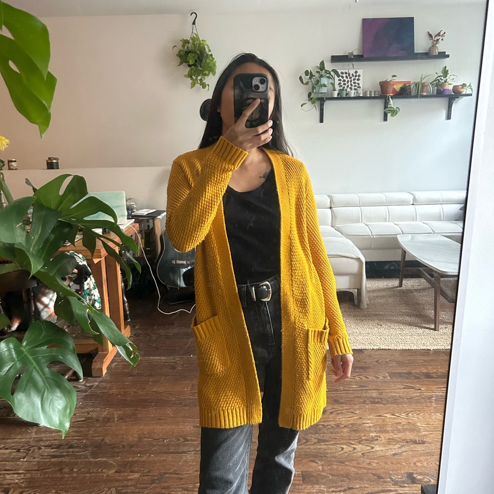 Forever 21 Crochet Cardigan in Mustard Yellow